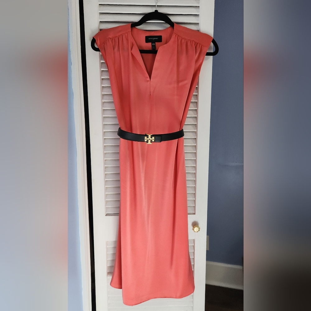 Banana Republic Coral Silk Dress With Same Fabric Belt